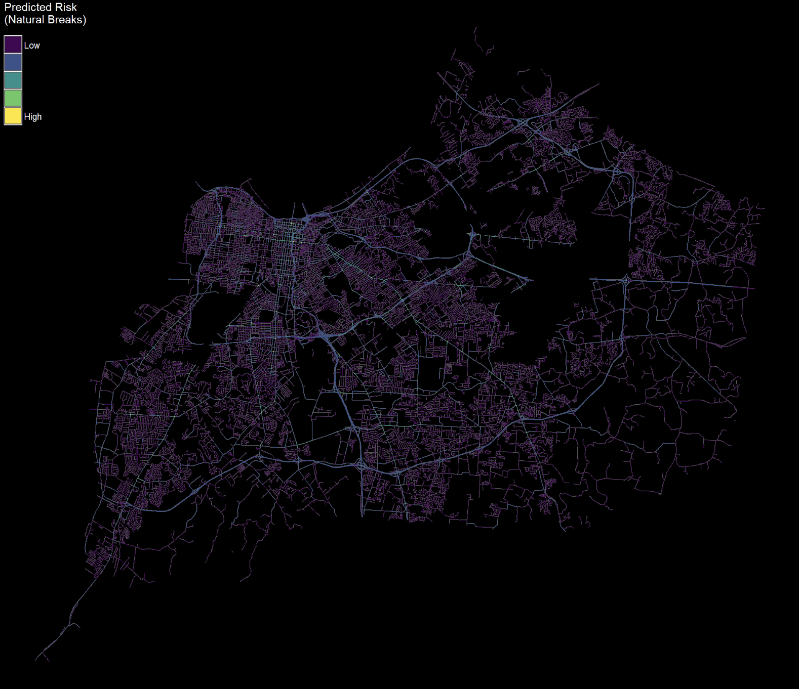 Map of predicted automobile collisions